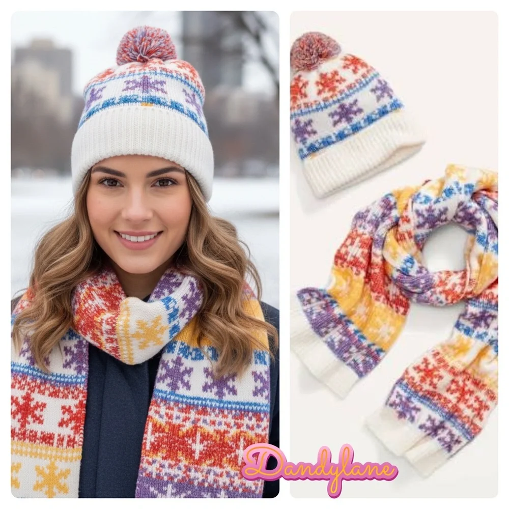 Old Navy Fair Isle  Colorful Knit Scarf and Hat Set